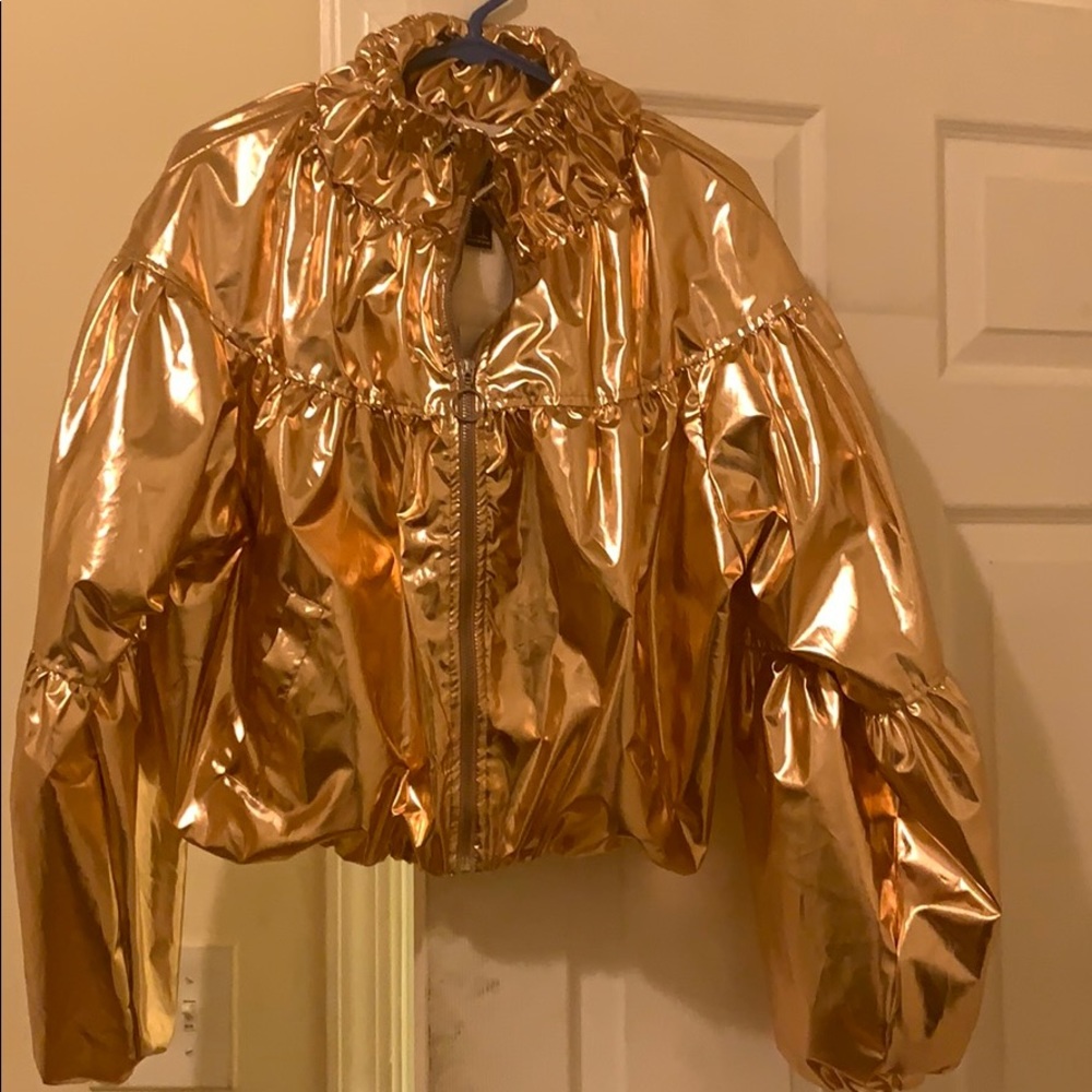 Puff sleeve bomber jacket